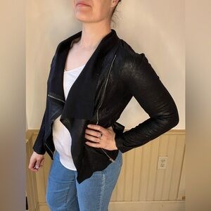Zara Woman’s Black Faux Suede Zip Draped Biker Jacket Blazer Sz M